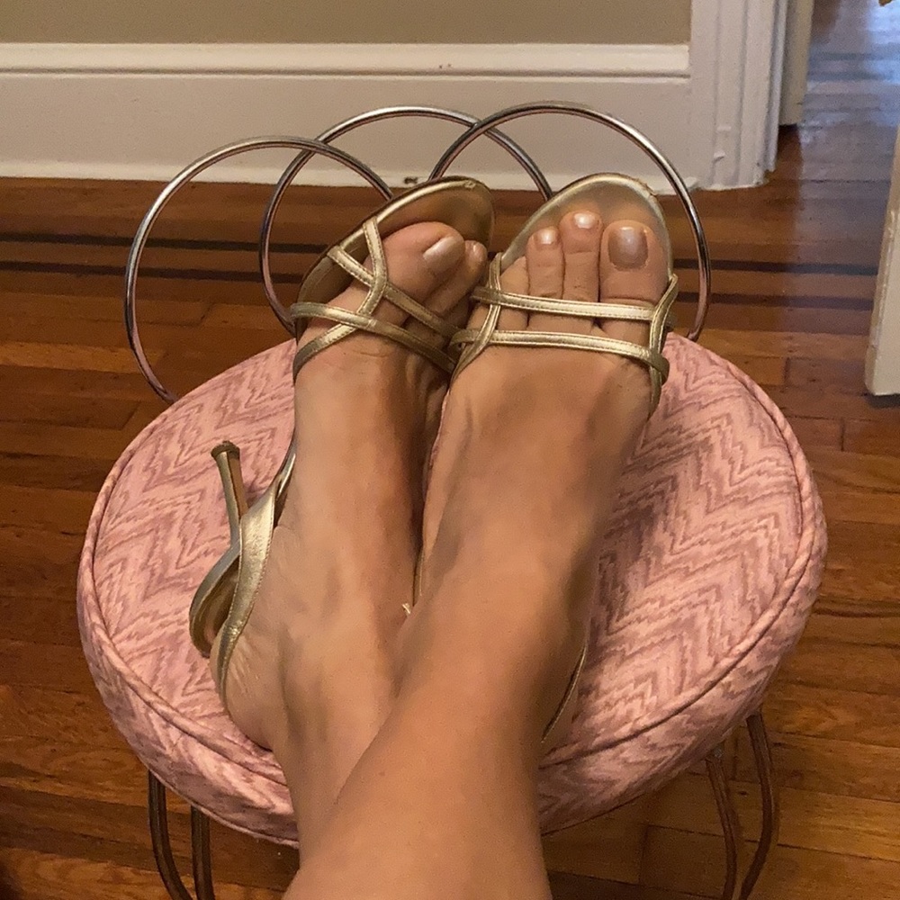 Jimmy Choo strappy gold stiletto sandals 38